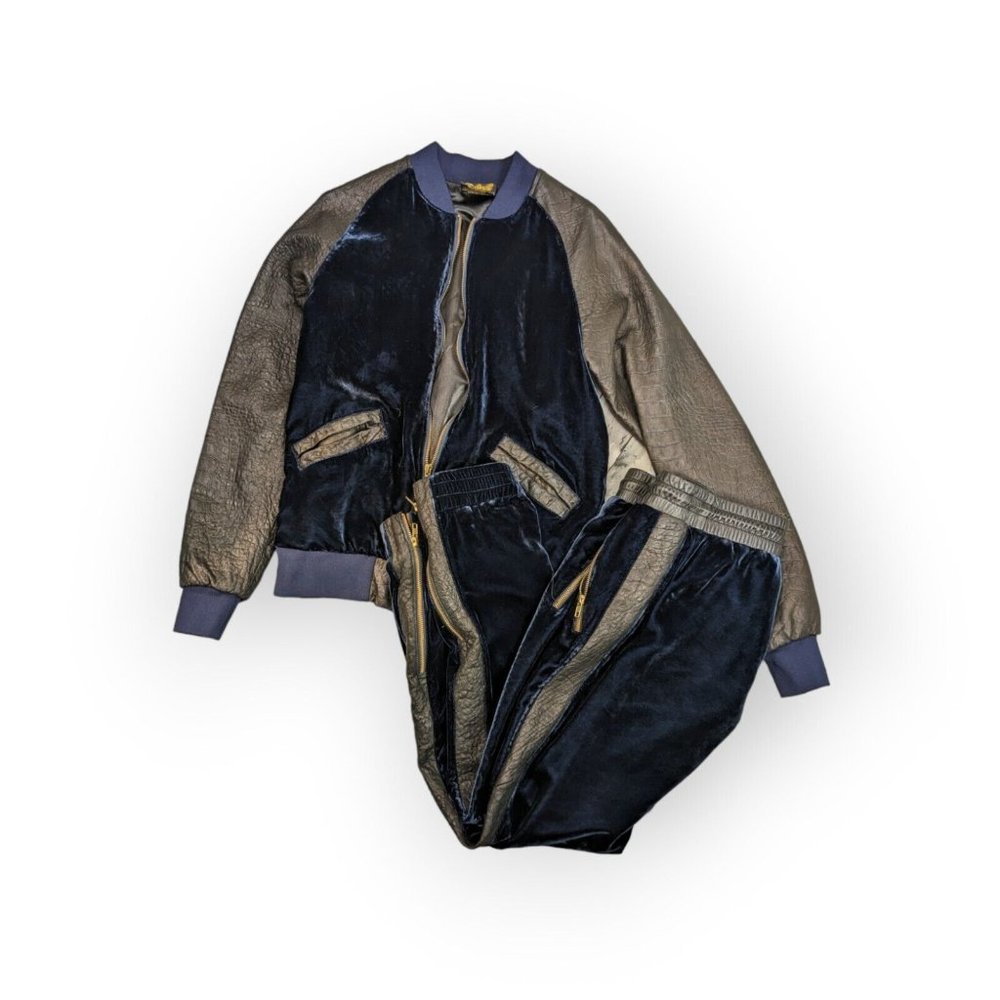 Exclusive Game Men's Black Full Zipped Velour Casual Jogger Suit Size Small